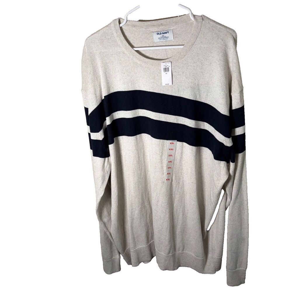 Old Navy Sweater Men's XXL Crew Neck Knit Striped Pullover Gray Casual